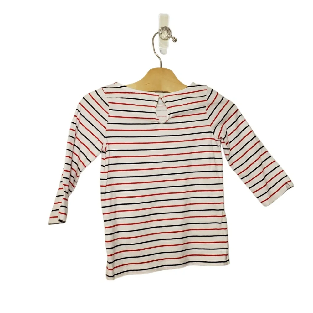 Janie and Jack Size 5 Girls Striped 3/4 Sleeve Tee with Red Rosette Flower